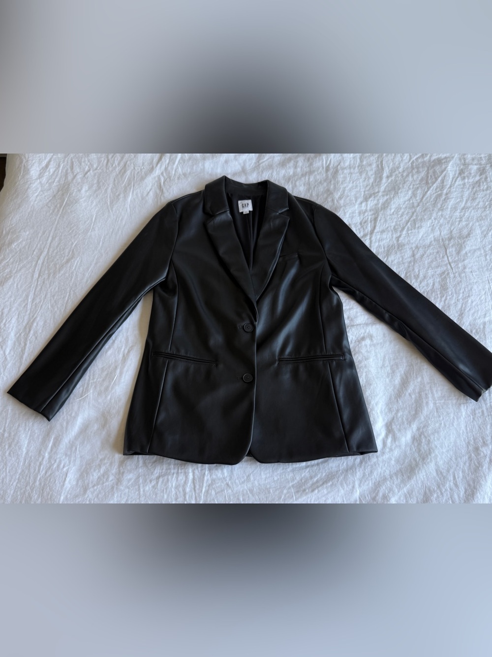 GAP Women's Black Relaxed Vegan-Leather Blazer Size M - Picture 4 of 13
